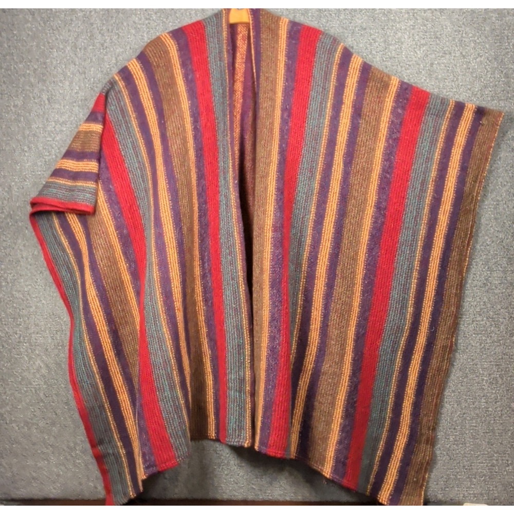 Vintage Honey Made in Italy Striped Mohair Blend Ruana Poncho Cape Shawl OS